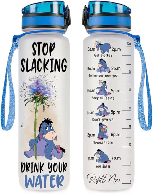 Stop Slacking Drink Your Water 32 Oz Water Track Bottle, Water Bottle With Time Marker, Donkey Motivational Insulated Water Bottle, Gifts For Family Friend, Birthday Gifts, Blue