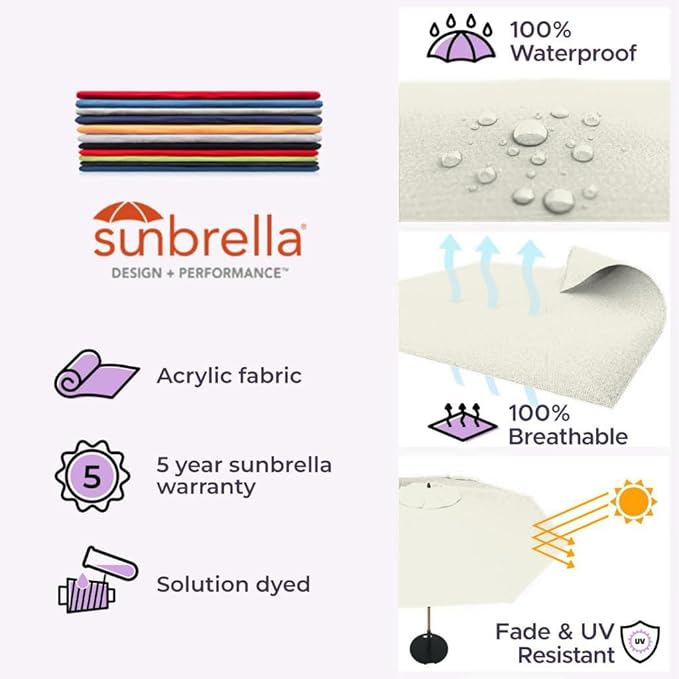 Midtown Umbrellas Push Pop Sunbrella Umbrella 9 Feet Outdoor Umbrella in Canvas Natural Acrylic - Patio Umbrella, Backyard Umbrella, Garden Umbrella, Picnic Table Umbrella & Pool Umbrella - Black Pole