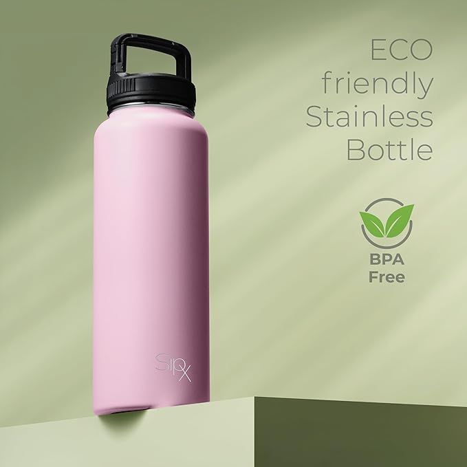 SipX™ Triple-Insulated Stainless Steel Water Bottle 40oz. With 3 Lids, BPA-Free Reusable Insulated Water Bottle Keeps Cold 24 Hours, Metal Water Bottle Made Of Sustainable Material For Hiking & Biking