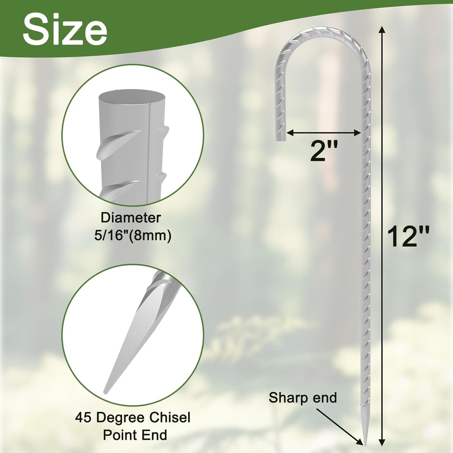 Rebar Stakes 12 Inch, 55 Pack Galvanized Metal Tent Stakes Heavy Duty Ground Stakes, J Hook Steel Fence Stakes for Ground, Outdoor Decoration, Wire Fencing, Gardening