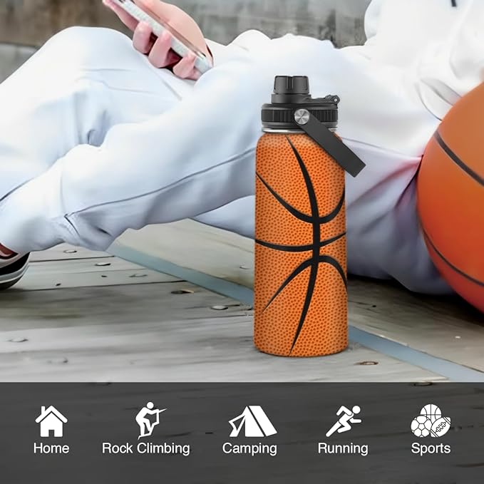 SANDJEST Basketball Water Bottle 32oz Stainless Steel Insulated Bottles for Men Women Sports Lovers Fan Players Coach - Basketball Gifts for Birthday Christmas