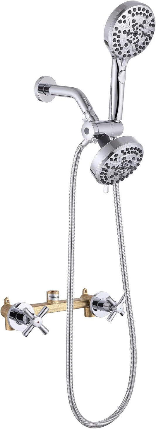 2 Handle Shower Faucet Set Shower System Complete 2 in 1 Shower Combo Set with Handheld Showerhead Shower Trim Kit Wall Mounted Shower Fixtures Chrome