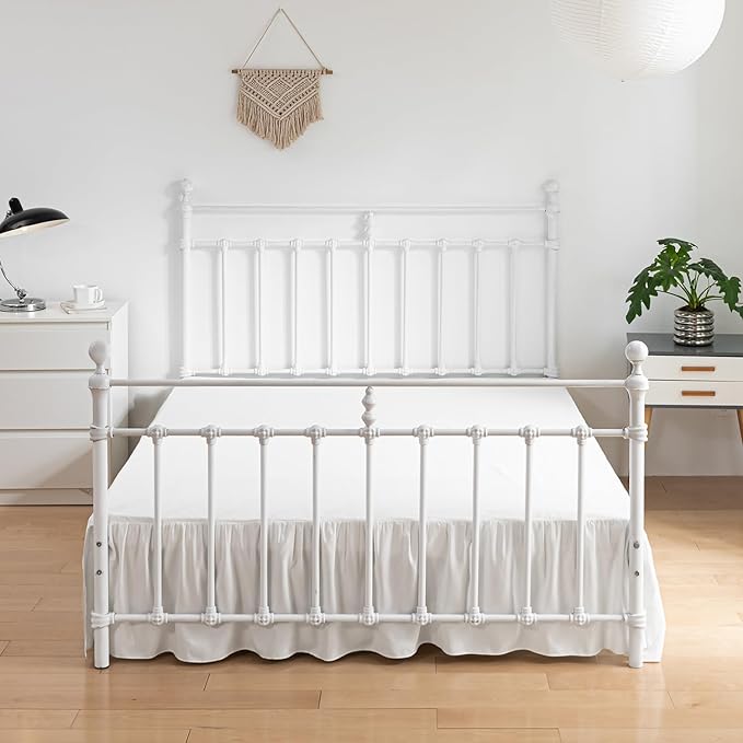 Bed Skirt King Size Ruffled Bed Skirts with Split Corners,14 Inch Drop Dust Ruffle Bed Skirt with Platform, Ivory