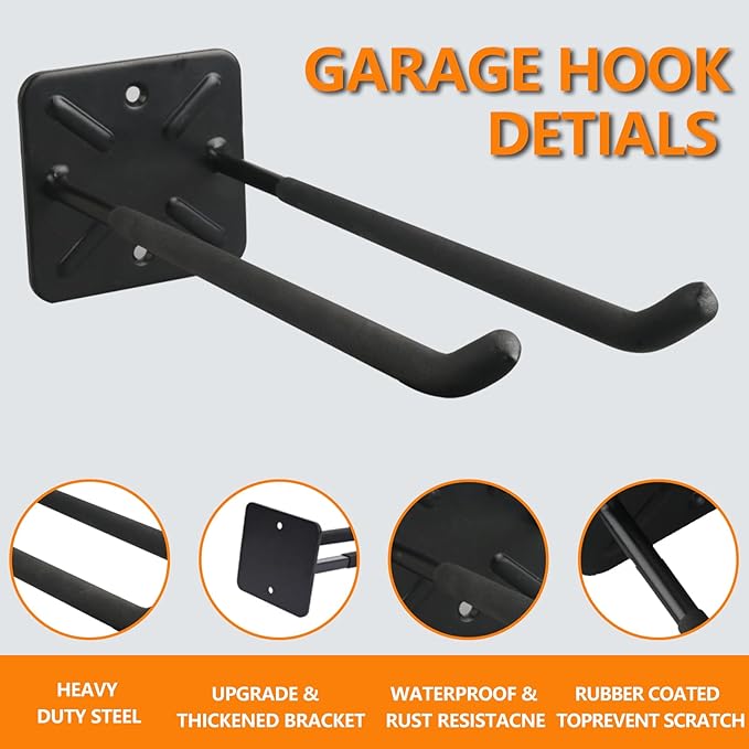 Folding Chair Rack, Heavy Duty Garage Wall Mount Organizer and Holder, Multi-Use Storage Hooks for Chairs, Ladders, Garden and Yard Tools, Durable Metal Utility Hangers (2 Pack)