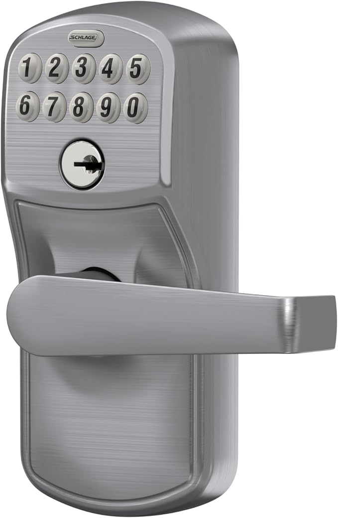Schlage FE595 PLY 626 ELA Plymouth Keypad Entry with Flex-Lock and Elan Style Levers, Brushed Chrome