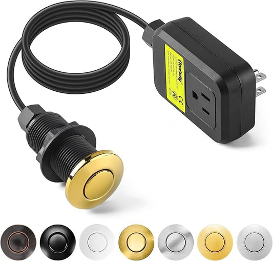 Garbage Disposal Air Switch Kit Sink Top Waste Disposal Long Stainless Steel Golden Polished On/Off Air Button Food and Waste Disposals Part by Etoolcity, UL Listed LF40-C063