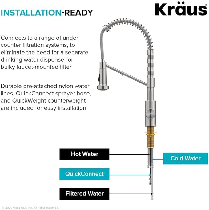 Kraus KFF-1610SFACB Bolden 2-in-1 Commercial Style Pull-Down Single Handle Filter Kitchen Faucet for Reverse Osmosis or Water Filtration System, Spot Free Antique Champagne Bronze