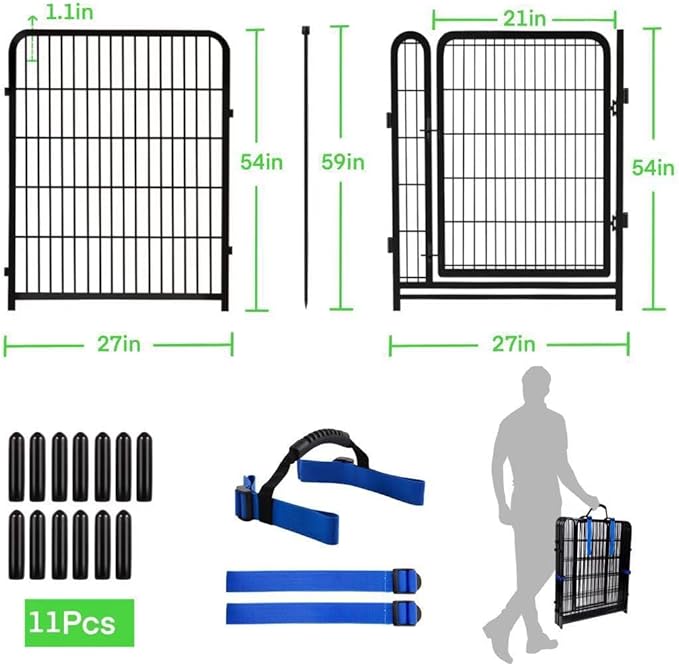 Tall Garden Fence Animal Barrier, 54 in(H) Dog Fences for The Yard, 10 Panels Total 22.1 Ft(L) Garden Edging Fence, 21 in Wide Low Threshold Gate, Temporary Fences for Dogs Outdoor