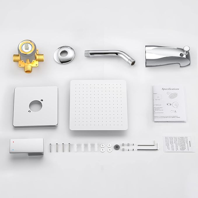 Alesco Shower Faucet Set, Chrome Tub Shower Faucet with 8-Inch Showerhead and Bathtub Spout, Showerhead and Handle Set Include Valve and Trim Kit, Polished Chrome