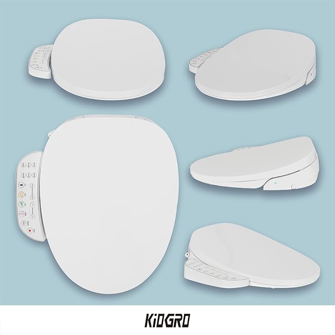 Electric Bidet Toilet Seat, Warm Water Bidet for Rear and Front Washing, Self-Cleaning Nozzle, Elongated V-shaped Heated Toilet Seat with Dryer, Touch Panel, SoftClose Lid, LED Light and Deodorization