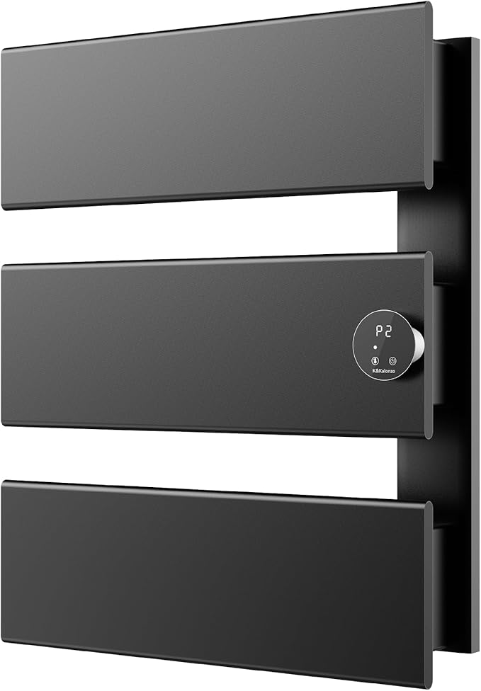 K&KALONZO Electric Towel Warmer, 18.35" W x 22.8" H Wall-Mounted Towel Heater with Built-in Timer, Waterproof Aluminum Towel Warmer for Bathroom, Support Plug-in and Hardwired, Black, K3-R-B