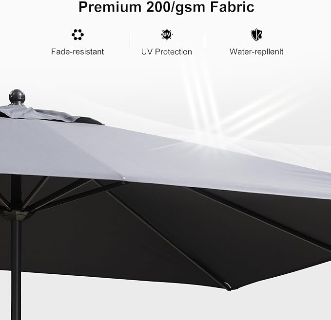 PURPLE LEAF 11.5' x 9' Patio Market Umbrella Outdoor Table Sun Umbrellas with Crank 8 Aluminum Sturdy Ribs for Pool Deck Backyard Beach Gray