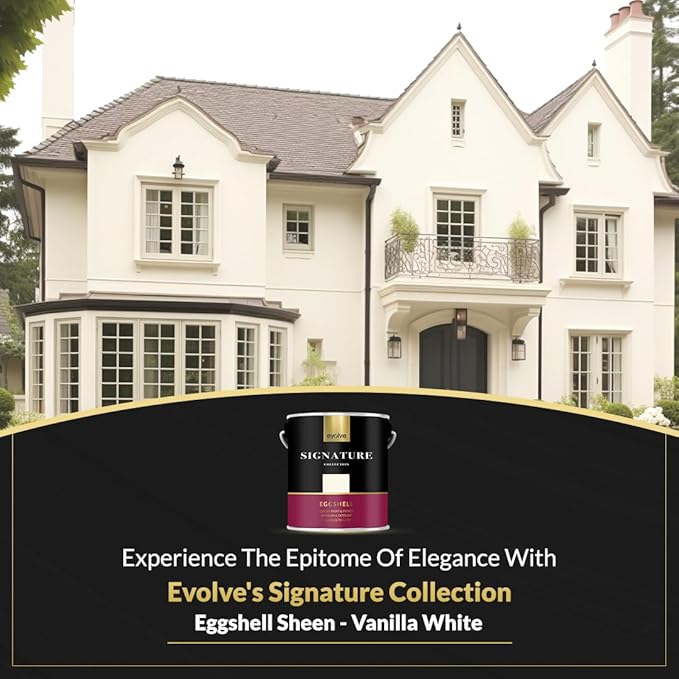 EVOLVE Signature Paint & Primer: Luxury Paint & Primer for Indoor & Outdoor Surfaces, Minimal Odor, Eggshell Sheen (Vanilla White, 1 Gallon)