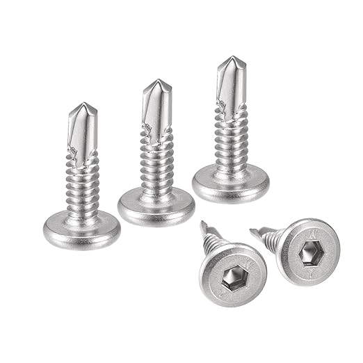 uxcell Hex Socket Self Tapping Screws, #10 x 3/4" 410 Stainless Steel Sheet Metal Flat Head Drilling Screw 50pcs, Silver, Silver