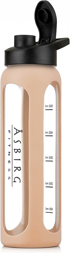 Fitness | Protein Shaker Made of Glass | Protein Shaker | Drinking Bottle | with Spiral Ball | Beige