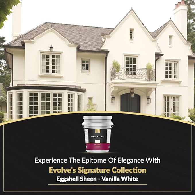 EVOLVE Signature Paint & Primer: Luxury Paint & Primer for Indoor & Outdoor Surfaces, Minimal Odor, Eggshell Sheen (Vanilla White, 5 Gallon)