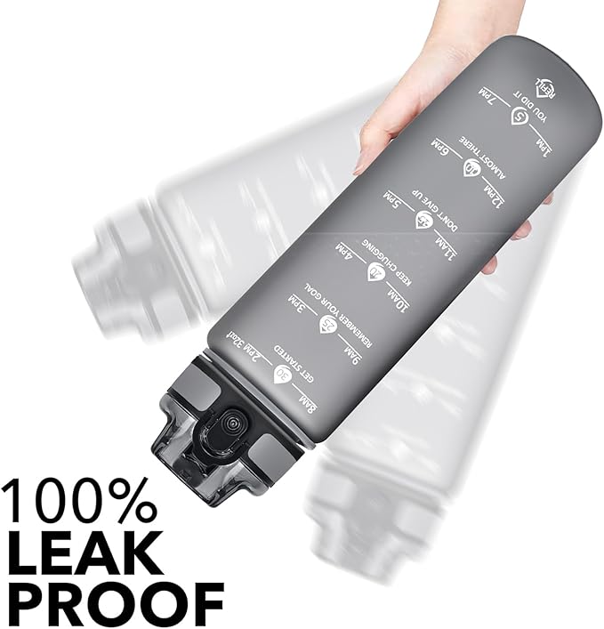 GOSWAG Water Bottles, 32 oz Motivational Sports Water Bottle with Straw and Time Marker to Remind You to Drink, Comes with Carry Strap, Leakproof