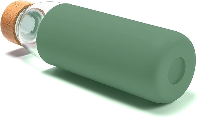 veegoal Glass Water Bottles 25 Oz Borosilicate with Bamboo Lid, BPA-FREE, Non-Slip Silicone Sleeve, and Stainless Steel Leak Proof Lid - Reusable Glass Bottle for Men and Women