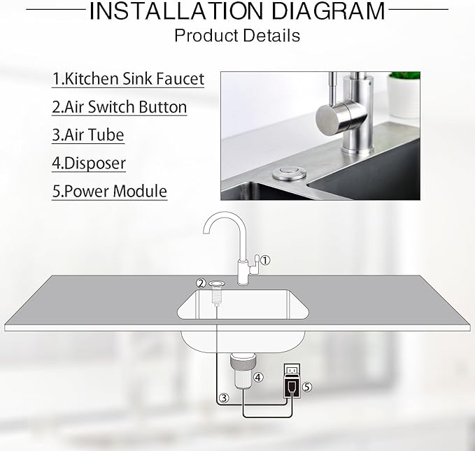 Garbage Disposal Air Switch Kit with Long Button, Brushed Nickel (Brass Cover)