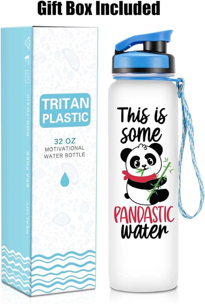 LEADO 32 oz 1 Liter Motivational Tracking Water Bottle with Times to Drink - This is Some Pandastic, Panda Gifts - Funny Mothers Day, Birthday Gifts for Women, Friends, Mom, Sister, Coworker