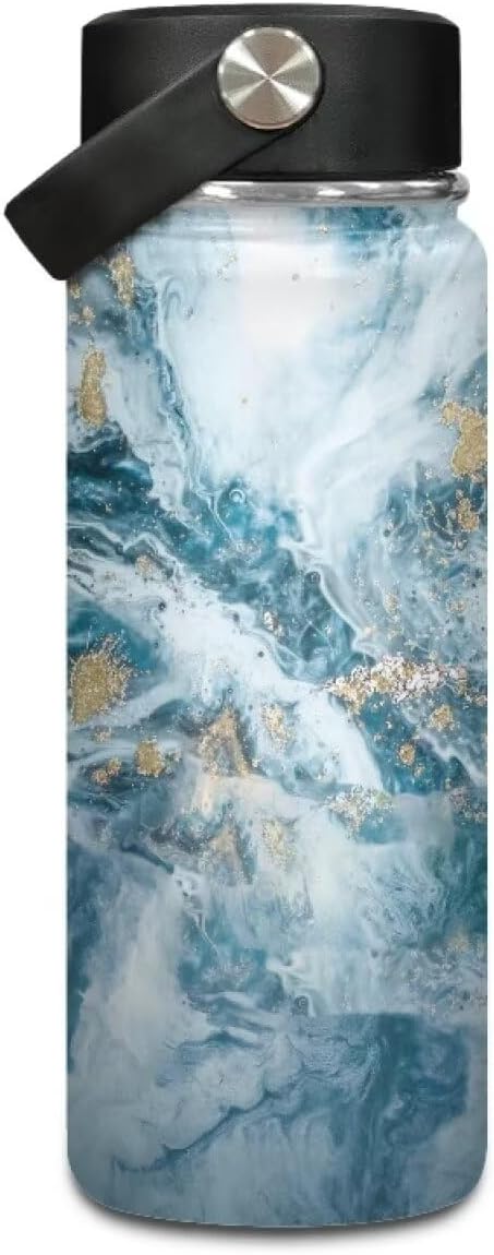 Marble Print Insulated Water Bottle 18 Oz, Vacuum Stainless Steel Sports Water Jug Flask with Handle, Leak Proof Wide Mouth Reusable Mug for Daily Use