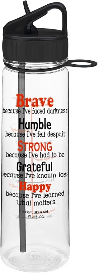 Fight Like a Girl Brave SlimKim 30 oz Motivational Water Bottle with Time Marker & Straw for Melanoma, Skin Cancer Awareness - Reusable Clear Water Bottle for Workout, Gym, Travel - Black