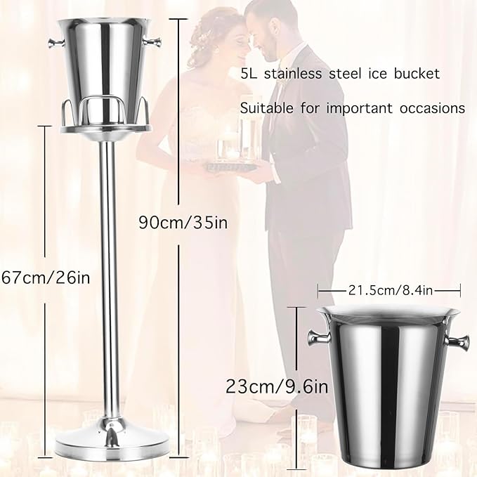 Ice Bucket with Stand Standing Champagne bucket for Party Stainless Steel Wine Bucket Wine Cooler with Stand 5L Wine Chiller for Bar Ktv Weding