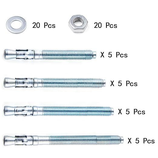 20 Pcs Zinc Plated 3/8" Wedge Anchors & Concrete Anchors Kit for Reinforcing Building Structures & Industrial Equipment Mounting
