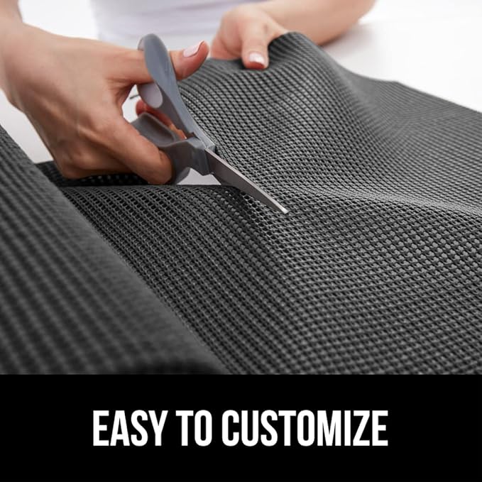 Gorilla Grip powerGRIP Drawer Shelf and Cabinet Liner, Thick Strong Hold, Non-Adhesive Liners Protect Kitchen Cabinets and Cupboard, Bathroom Drawers, Easy Install, Breathable Mat, 12" x20', Charcoal