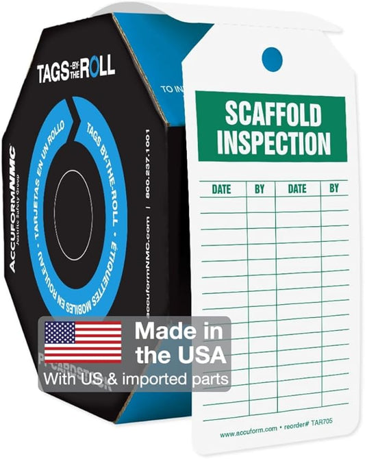 100 Tags by-The-Roll, Scaffolding Inspection Tags, US Made OSHA Compliant Scaffold Tags, Waterproof PF-Cardstock, Resists Tears, 6.25""x3"", TAR705, Yellow