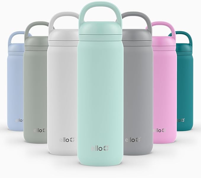 Ello Cooper Twist 22oz Stainless Steel Water Bottle with Chug Lid | Leak Proof Double Walled and Vacuum Insulated | Fits Car Cupholder | Built in Carry Loop | Dishwasher Safe | Yucca
