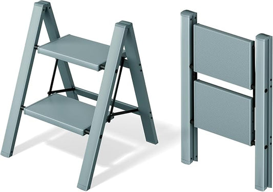 2 Step Ladder,Aluminum Folding Step Stool for Adults,Step Ladder with Wide Anti-Slip Pedal,330 lbs Capacity for Home,Office,Kitchen,Library(Blue)