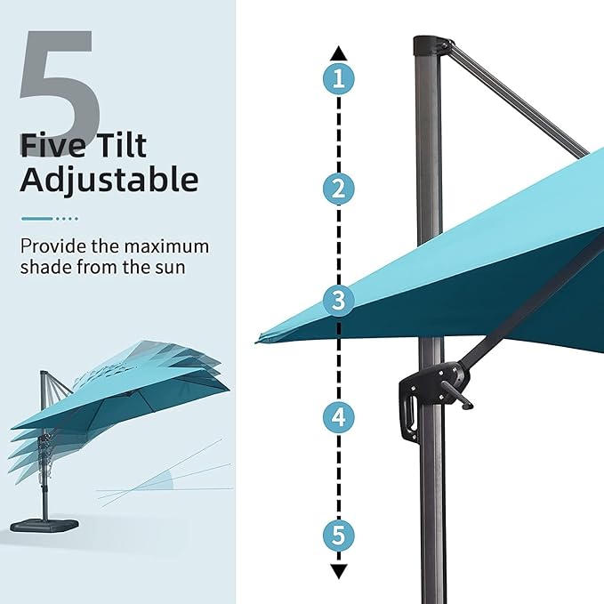 PURPLE LEAF 10' X 13' Patio Umbrella Outdoor Cantilever Rectangle Umbrella Aluminum Offset Umbrella with 360-degree Rotation for Garden Deck Pool Patio, Turquoise Blue