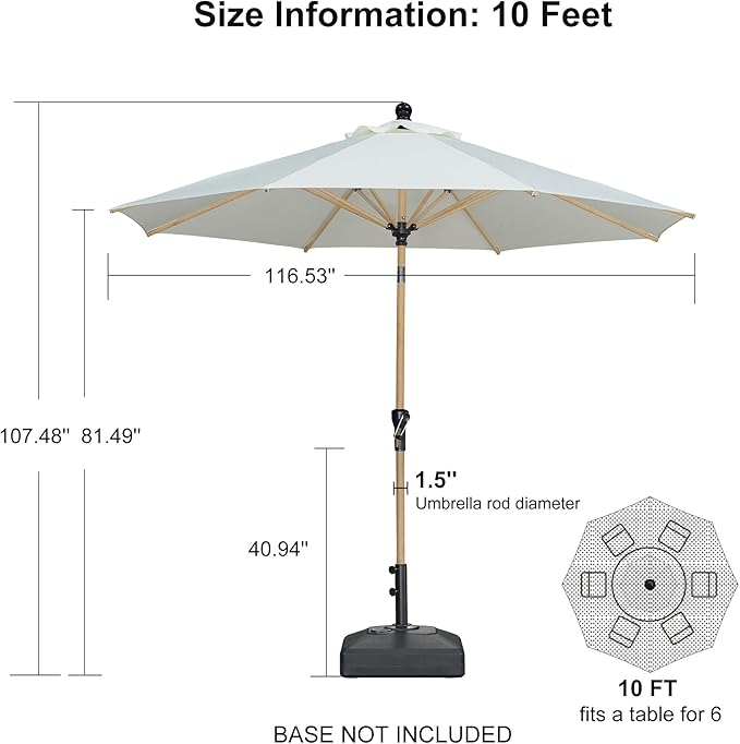 PURPLE LEAF 10 Feet Patio Umbrella Outdoor Table Umbrella Aluminum Round Market Umbrella with Push Button Tilt & 8 Sturdy Ribs and Crank Commercial Sun Umbrella for Garden Patio Balcony, Cream