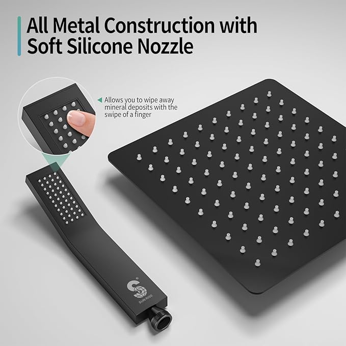 SR SUN RISE Shower Faucet - 8 Inch Shower System with Rain Shower Head and Handheld Spray - Shower Faucet Trim Repair Kits with Diverter Valve - All Metal Shower Set - Matte Black