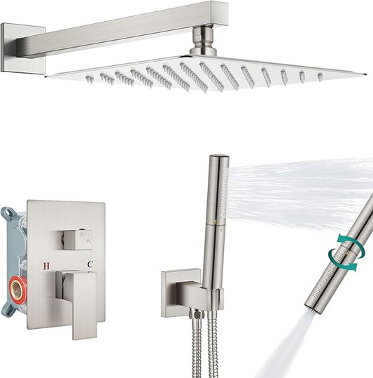 Aolemi Shower System with Rainfall Shower Head and Handheld Wall Mount,High Pressure Shower Faucet Set Fixture Combo with 2 in 1 Handheld Spray Rough-in Valve,16 Inch Shower Head Brushed Nickel