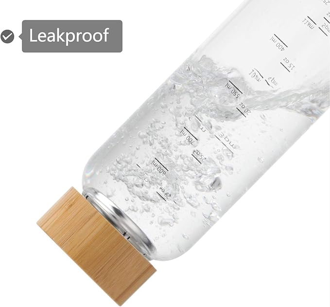 Glass Water Bottle 32 oz Wide Mouth with Sleeve Bamboo Lid Motivational Water Bottle With Time Marker Reusable Safe for Hot Cold Drinks Bpa Free (Green)