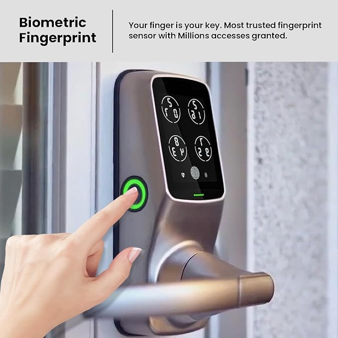 Lockly Secure Plus, Bluetooth Smart Door Lock, Keyless Entry Door Lock with Handle, PIN Genie® Keypad, 3D Biometric Fingerprint Sensor, Auto Lock