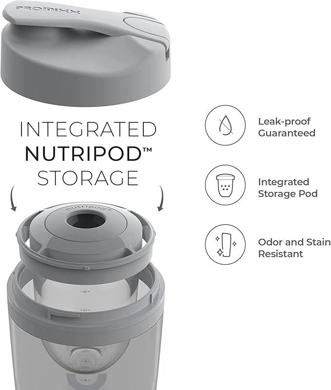 Promixx Pro Shaker Bottle | Rechargeable, Powerful for Smooth Protein Shakes | includes Supplement Storage - BPA Free | 20oz Cup (Cool Gray)