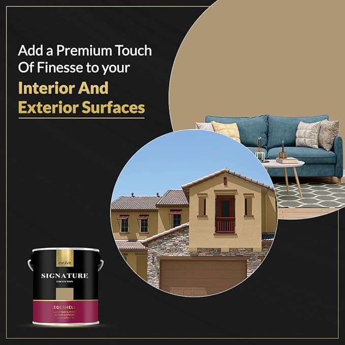 EVOLVE Signature Paint & Primer: Luxury Paint & Primer for Indoor & Outdoor Surfaces, Minimal Odor, Eggshell Sheen (Jute Beige, 1 Gallon)