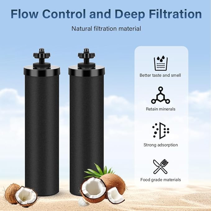 Water Filter Replacement for Berkey, NSF/ANSI 42 Certified Water Filter System Black Activated Carbon Filters Elements Compatible with Berkey® BB9-2® Gravity Filtration System, Pack of 4