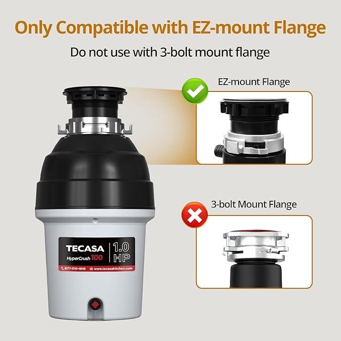 1 HP Garbage Disposal with Sound Reduction, TECASA Food Waste Disposer for Kitchen Sink, Septic Safe Garbage Disposal, Power Cord Included, Grey and Black - HyperCrush 100