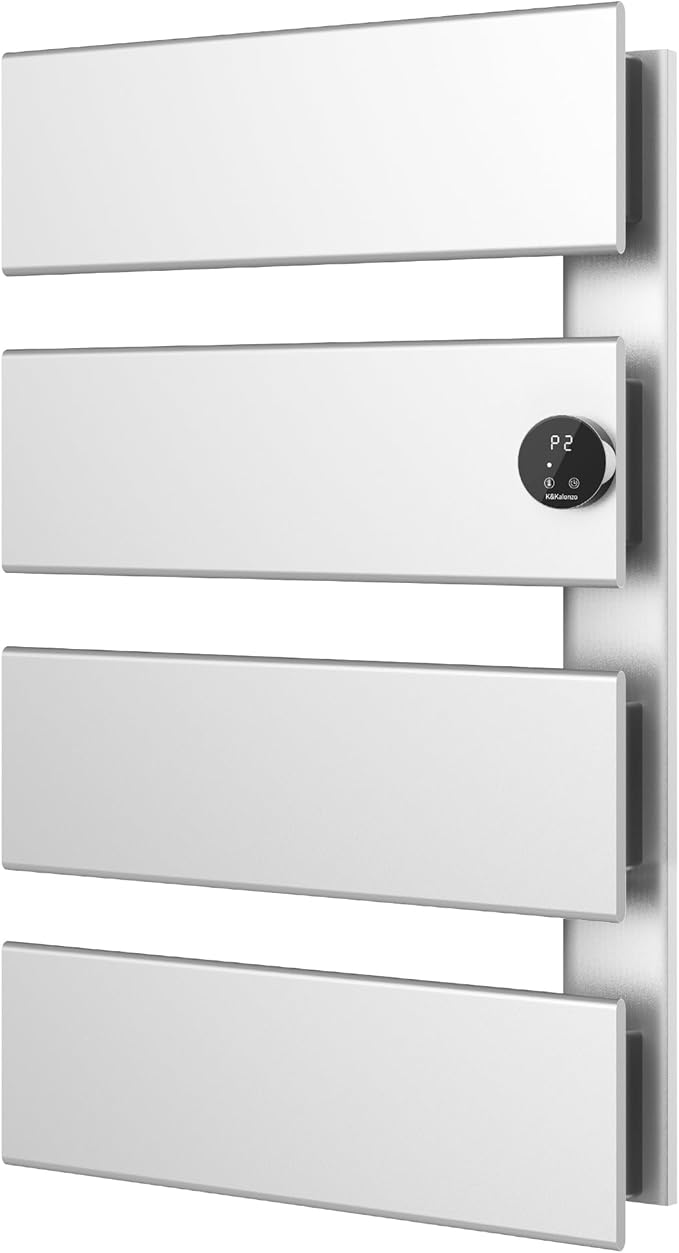 K&KALONZO Electric Towel Warmer, 18.35" W x 31" H Wall-Mounted Towel Heater with Built-in Timer, Waterproof Aluminum Towel Warmer for Bathroom, Support Plug-in and Hardwired, Silver, K4-R-S
