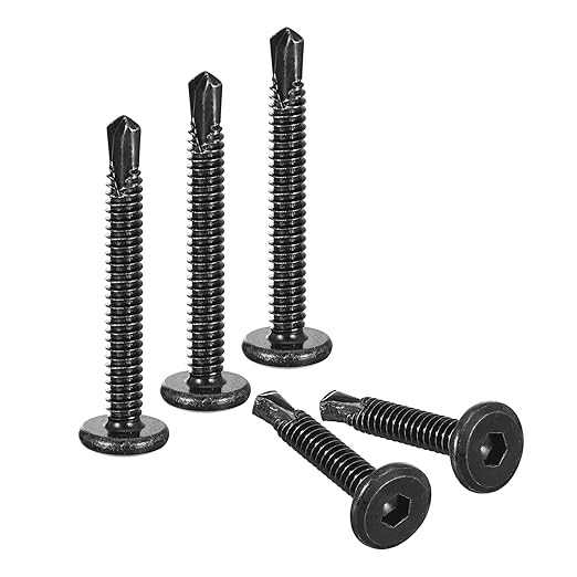 uxcell Hex Socket Self Tapping Screws, #10 x 1-3/4" 410 Stainless Steel Sheet Metal Flat Head Drilling Screw 50pcs, Black