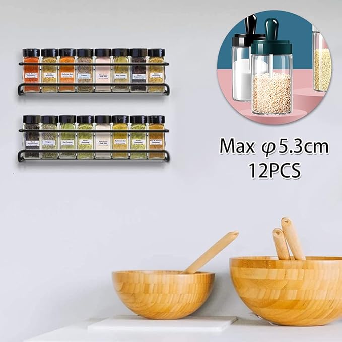Spice Rack Organiser Hanging Spice Shelves Carbon Steel Wall Mount Spice Rack Kitchen Storage Racks Storage Spices and Condiments Spice Jars for Kitchen Cabinet Cupboard Pantry Door (4)