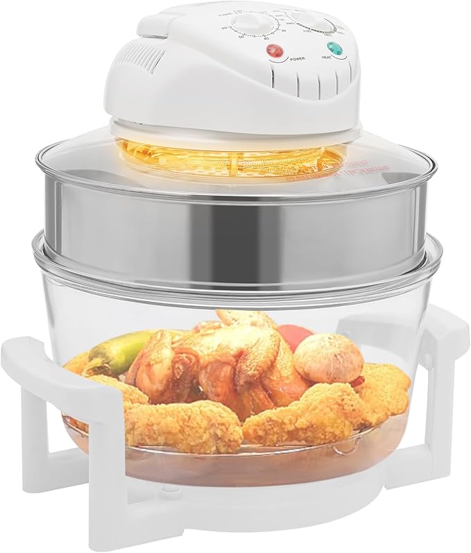 Glass Air Fryer,17L Convection Oven Roaster,360° Viewable Airy Fryer with Expansion Ring and 2 Grills,Halogen Oven Countertop,Air Circulation Cooker,French Fries Roaster Multifunction Cooker