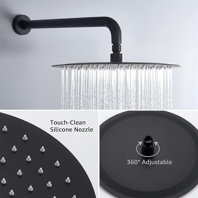 Iriber Matte black Shower System Wall Mounted Shower Faucet Mixer Set with 12 Inches Rain Shower head and Handheld, Bathroom Shower Trim Kit Contain Pressure Balance Valve