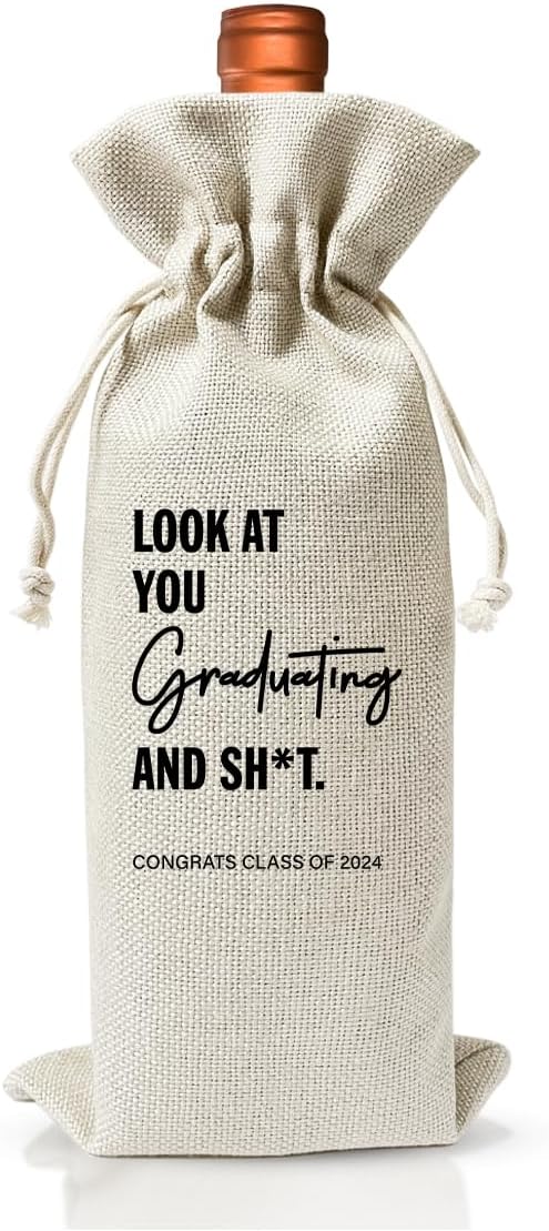 Graduation Gift Wine Bag For Her Him Nurse Doctor Teacher Graduation Party, University College Graduate, Graduation Party Decoration, Drawstring Cotton Linen Wine Bag