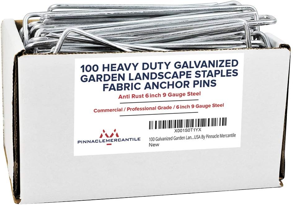Pinnacle Mercantile 100 Pack Galvanized Garden Stakes Landscape Staples Extra Heavy Duty Sod Ground Anchors Anti Rust 6 inch Metal Pins 9 Gauge USA Made …