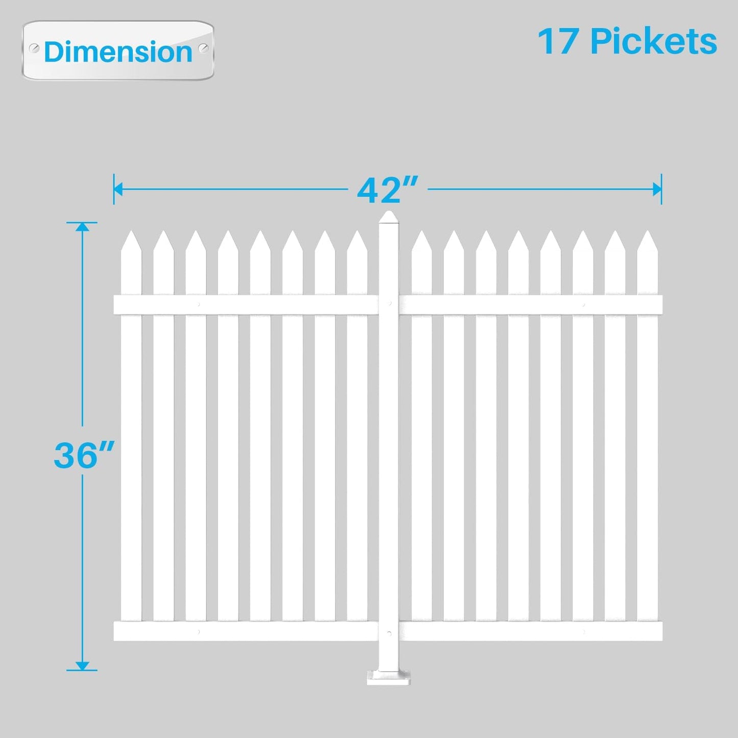Patio 7 Sets Vinyl Picket Fence Panels 36" H x 84" W White PVC Decorative Fence for Front Yard Porch Patio Deck Pool Air Conditioner Fence Safety Dog Fence (34 Pickets, Straight)